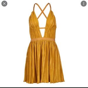 DANNIJO Pleated Gold Coast Plunge Neck Mini Dress — BRAND NEW WITH TAGS